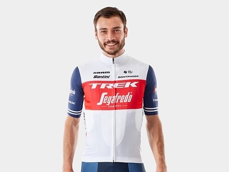 Maillot cycliste de course Santini Trek-Segafredo Replica pour hommes, Blanc/Bleu foncé L