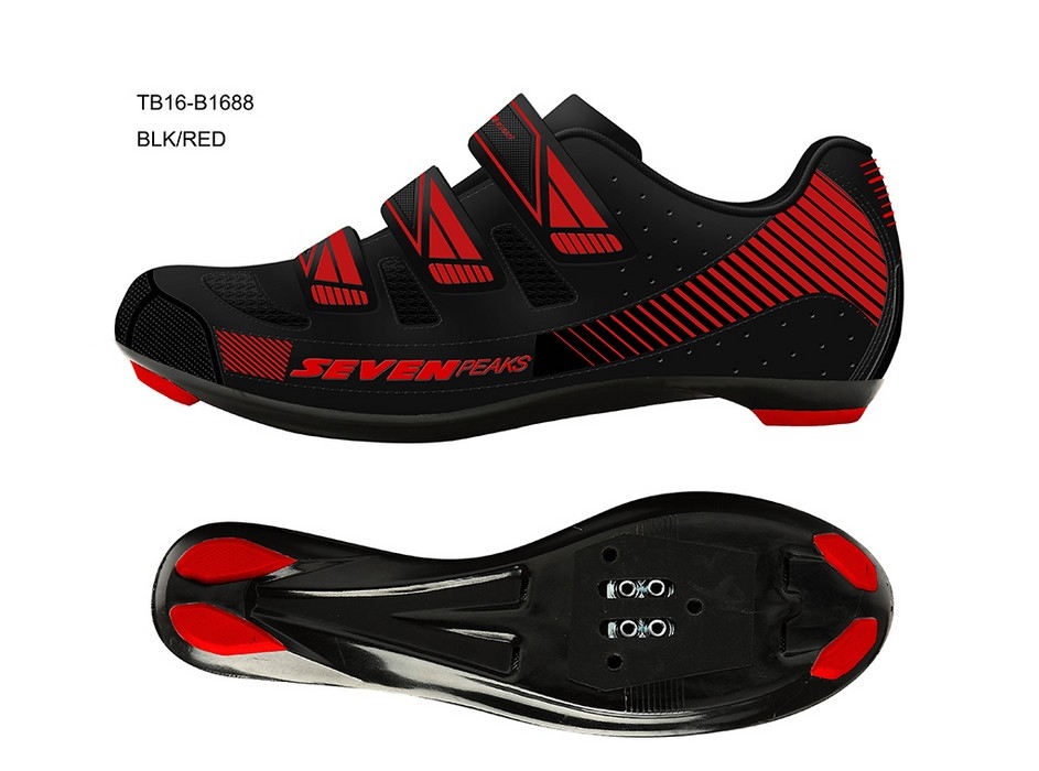 unisex Road Bike TB16-B1688,  Velcro Feet  Confort Geometry -3 Bolt Cleat Pattern Road, Black / Red